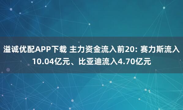 溢诚优配APP下载 主力资金流入前20: 赛力斯流入10.04亿元、比亚迪流入4.70亿元